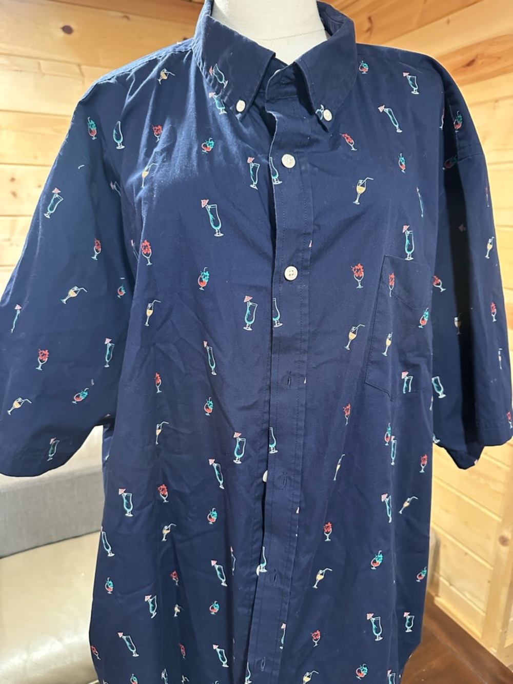 Men’s croft & barrow Navy 3XL Tall Easy Care shirt with cocktail design
